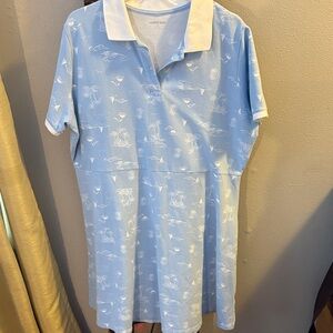 Lands' End Sky Blue Polo Dress with White Accents 1X